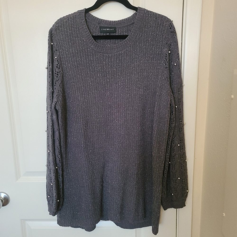 Lane Bryant Gray Pull Over Crochet Sweater.